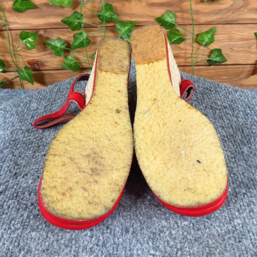 Collection‎ Europa Womens Wedge Espadrille Sandals Sz 7 Narrow Red Leather Spain